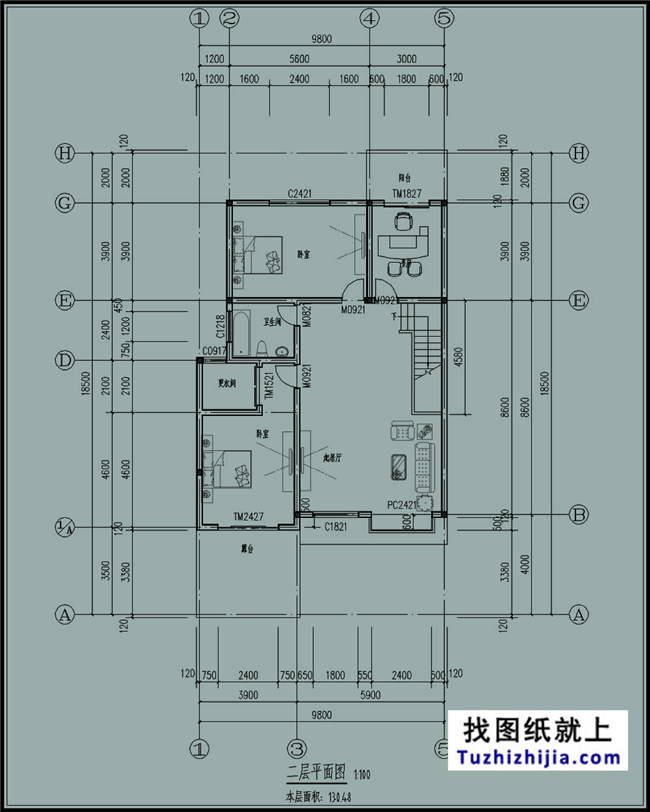 145平方米现代二层自建房屋设计cad图纸带外观效果图,10x18米