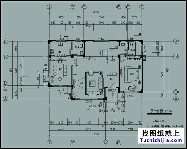 127平方米欧式实用型自建二层别墅设计CAD图纸14.74米*9.34米