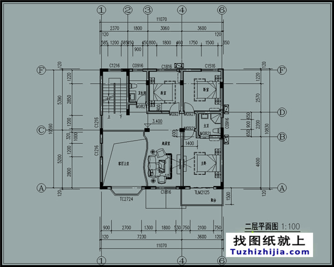 115平方米新农村带阁楼二层小别墅设计图纸带外观图11.07米*10.83米