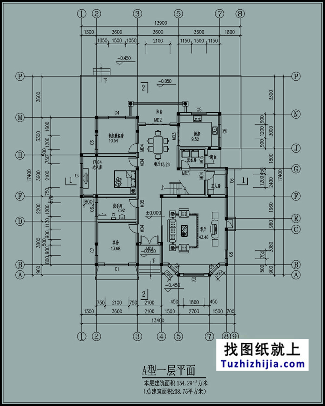 155平方米二层自建房设计图纸及效果图14x17米