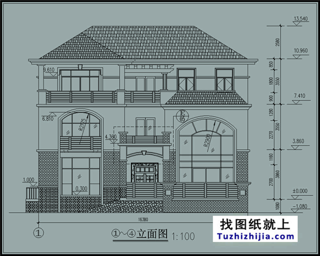 240平方米大气实用农村三层别墅设计施工图纸16x15米