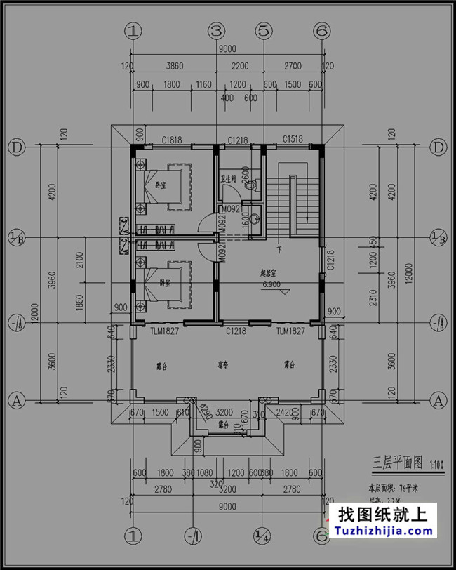 110平方米新农村三层房屋设计图,含外观效果图_三层别墅设计图_图纸之