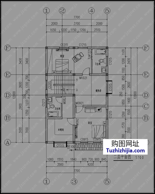 90平方米新农村自建三层房屋施工设计cad图纸,7.712米