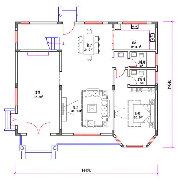 三层新农村自建房设计图45万3厅5室4卫170㎡,美观实用