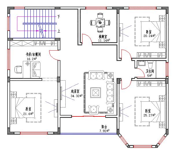 三层新农村自建房设计图45万3厅5室4卫170㎡,美观实用