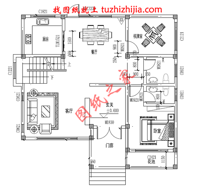 新中式农村三层楼设计图，带地下室，主体建筑面积110平米