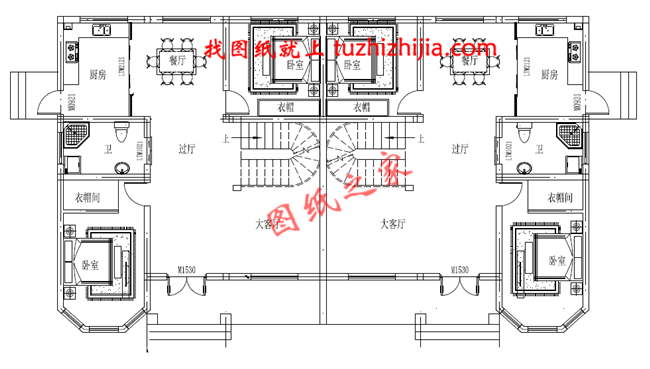 二层农村双拼别别墅带露台设计图，20×11.8米，单户110平米