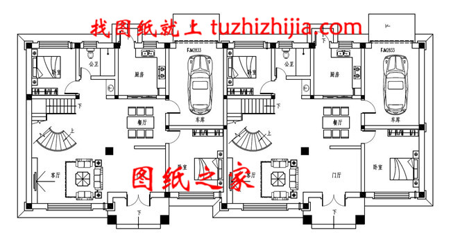 300平方米农村节能环保的三层双拼房屋设计图纸大全27X12米