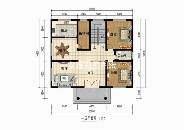 长13米宽10米的户型图,10米x13米农村户型图 13*10米二层方正小户型自建房户型图,简易实用