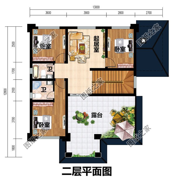 二层新中式别墅二层户型图