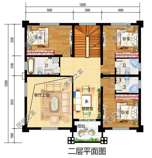 农村三层12米12米户型图户型方正农村自建房的不二选择