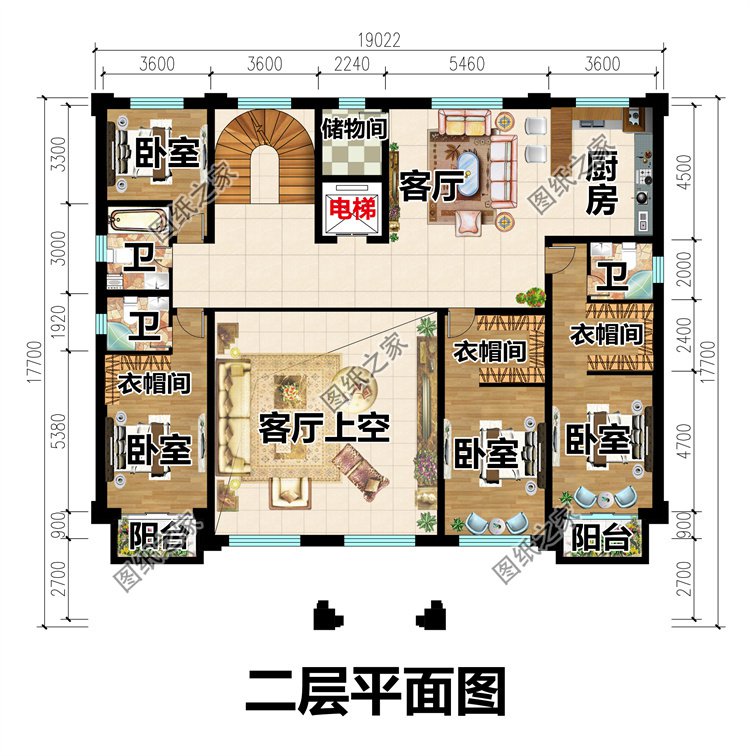 新中式三层农村别墅二层
