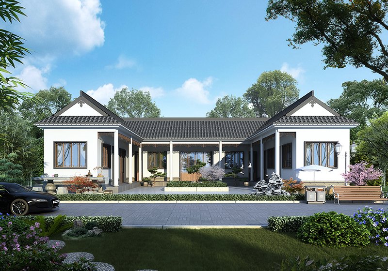 一层中式风格自建小院，白墙黛瓦舒适宜居，享受舒适惬意的乡村