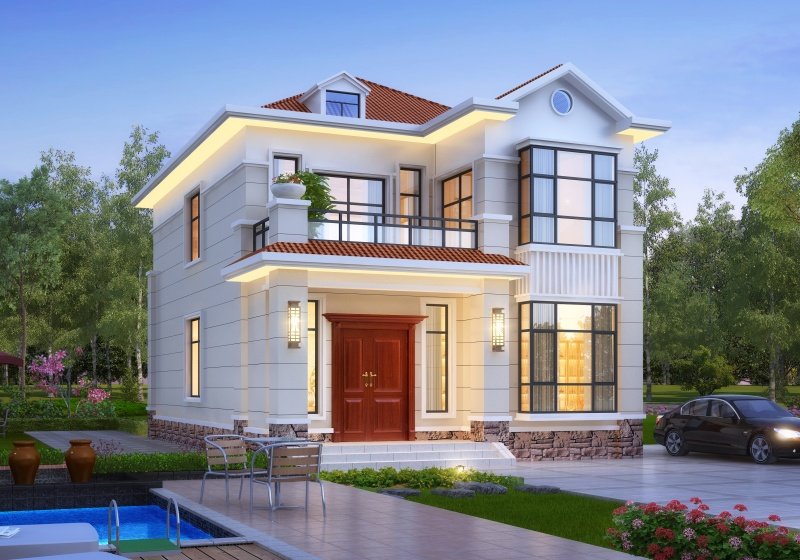 适合小面宽宅基地的两开间别墅设计图，8.5米乘13.5米