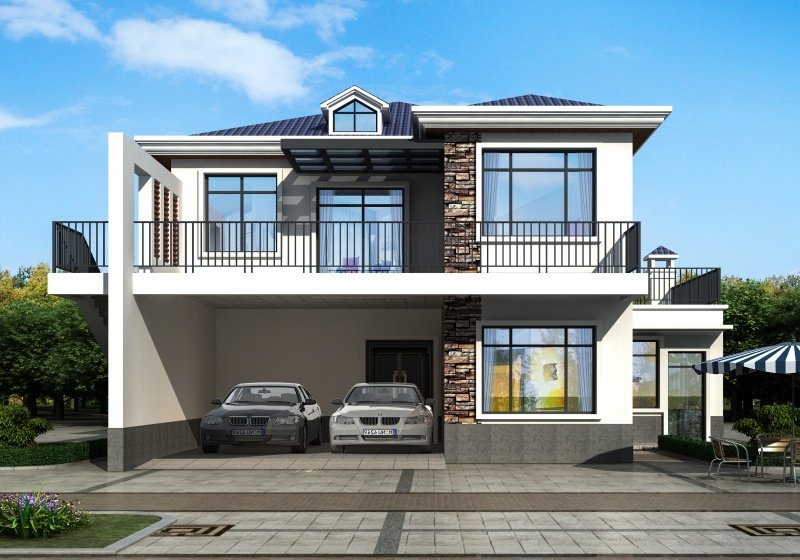 带开放式车库的二层别墅！配土灶、室外楼梯，新颖还显品味