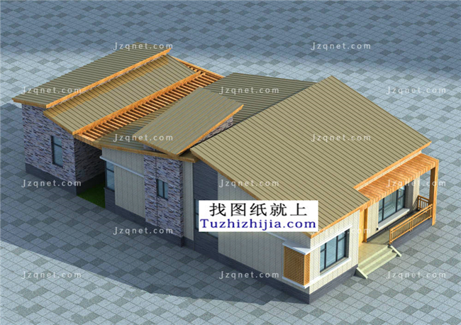 196平方米乡村一层别墅CAD设计图纸带效果图，11X21米