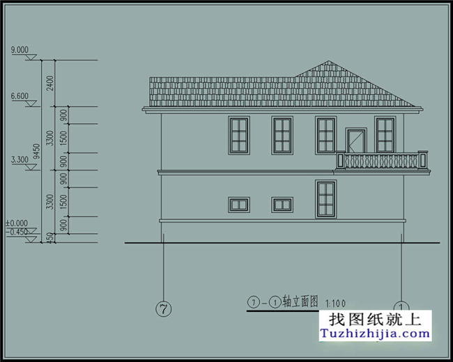 100平方米农村二层CAD设计图纸带外观图,12X8米