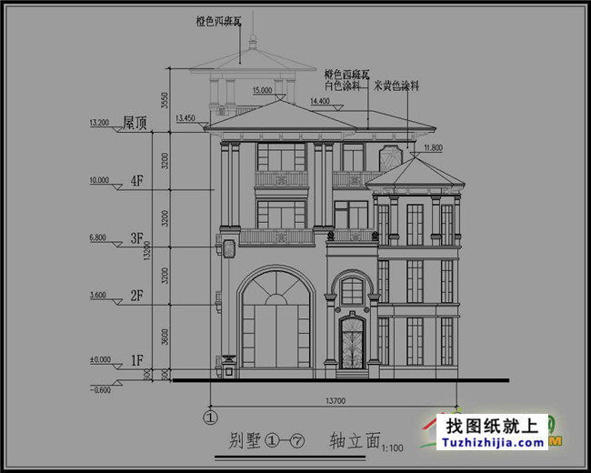 高档四层带塔楼欧式别墅设计图纸,带效果图