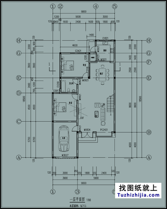 145平方米現代二層自建房屋設計cad圖紙帶外觀效果圖,10x18米