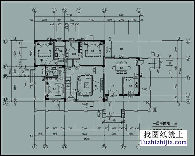172平方米欧式自建二层别墅CAD设计图纸带外观图18.3米*10.7米 