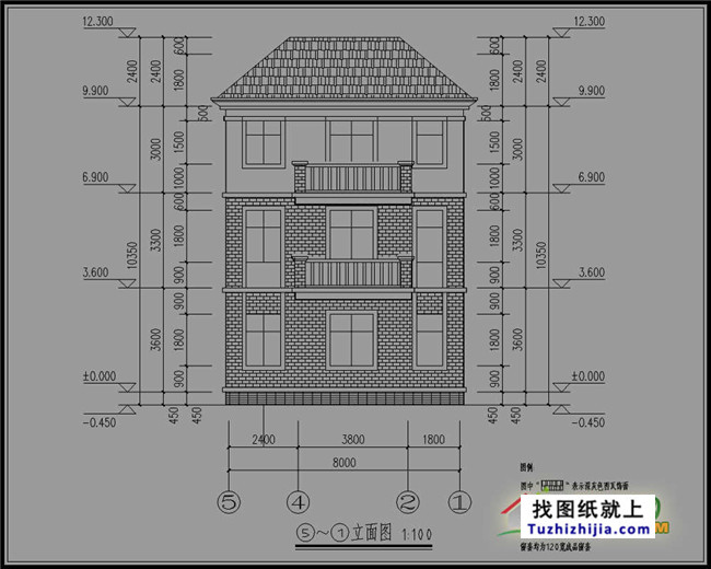 两层半新农村别墅设计图纸,cad设计图 高清效果图