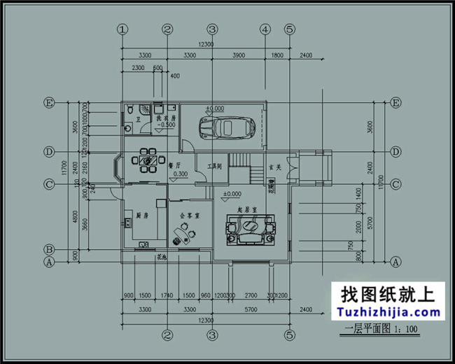 (該設計圖紙需要安裝天正建築cad插件才可以正常瀏覽)效果圖,一層平面