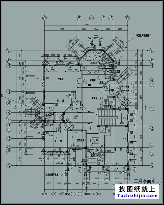 240平方米带地下室二层豪华别墅施工设计图纸，15x20米