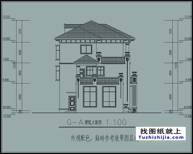 148平方米新农村复式框架三层双拼欧式别墅设计图纸,15米x10米