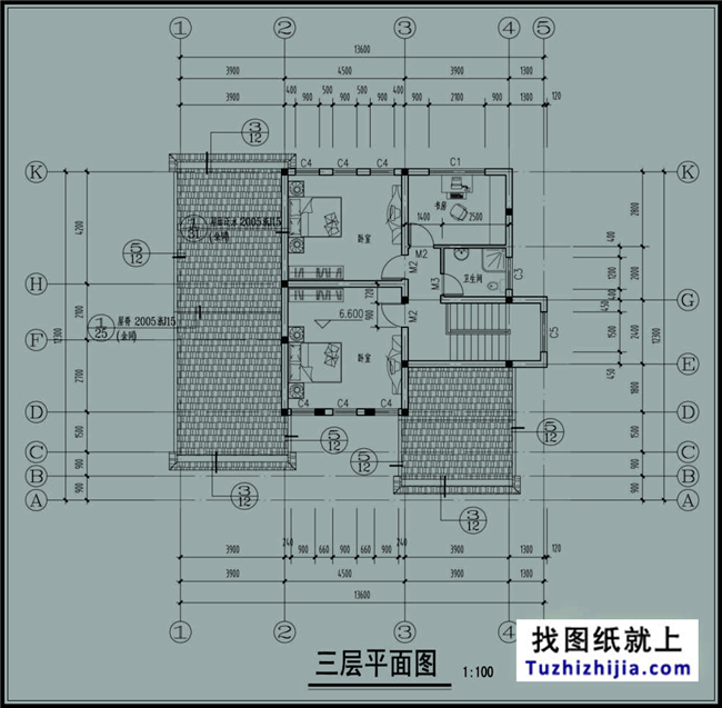 125平方米三層新農村房屋建築施工設計圖帶外觀圖12x12米