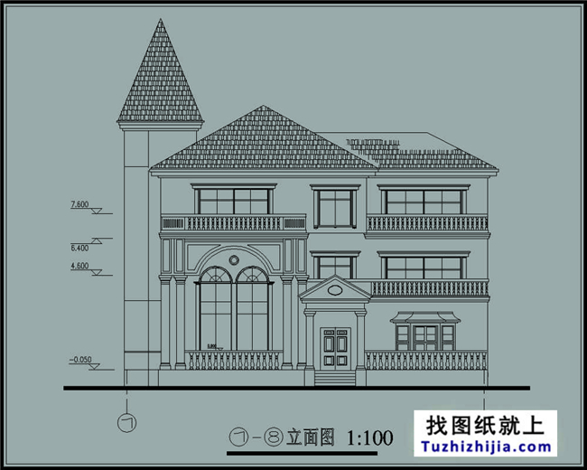 250平方米三層尖頂新農村別墅設計帶外觀效果圖18x16米