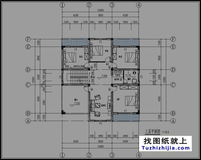 140平方米新农村三层楼房建筑设计图带外观图,12X13米