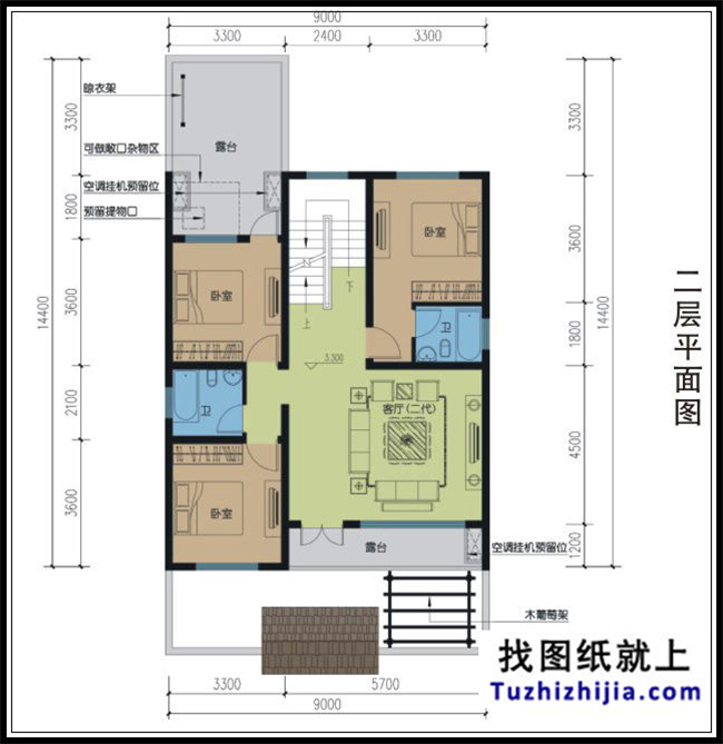 105平方米新农村三层别墅施工建筑设计图及效果图,9X17米