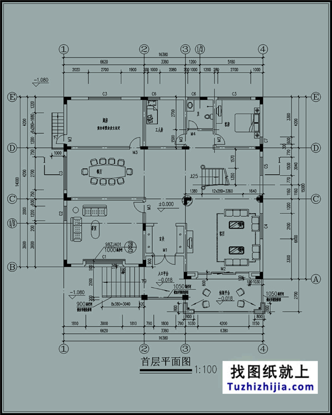 240平方米大气实用农村三层别墅设计施工图纸,16x15米