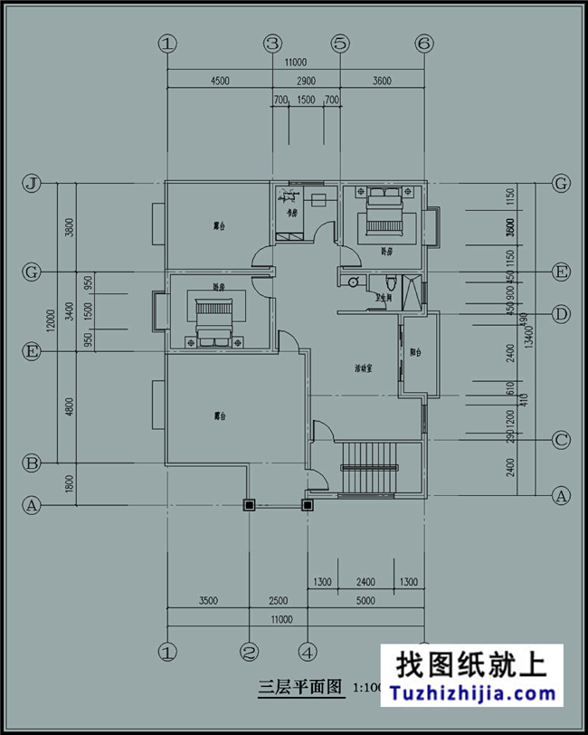 145平方米平屋顶农村三层自建别墅设计图纸带效果图,11x13米