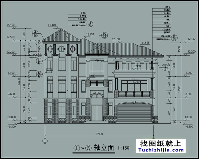 造價:70萬,農村三層尖屋頂帶車庫的別墅設計圖,18x20米280平方米