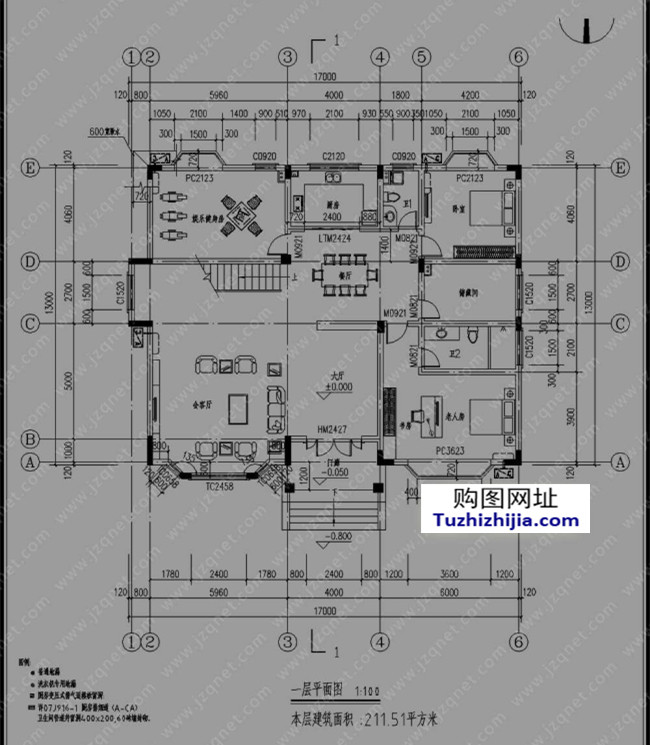 211平方米農村二層房屋建築圖紙及效果圖,17x13米_二層別墅設計圖