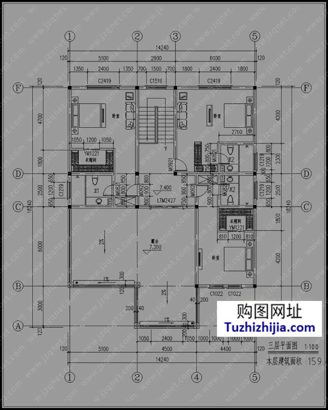 240平方米農村三層小別墅設計圖,18x18米