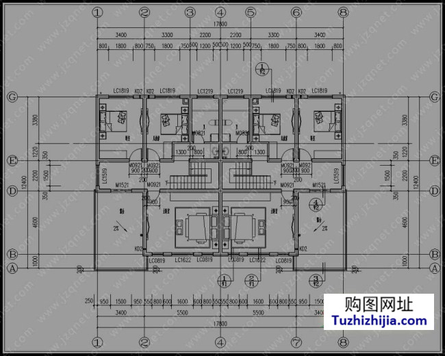 200平方米農村二層雙拼別墅建築圖紙及效果圖,18x12米