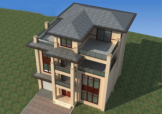 现代新中式四层复式别墅房屋设计图，旋转楼梯，含效果图