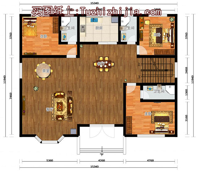 多卧室复式二层别墅房屋设计图，含外观效果图