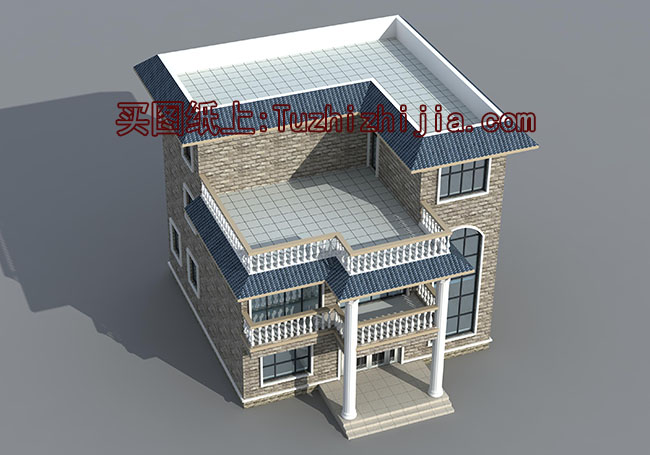 三层平屋顶别墅房屋设计图及外观效果图
