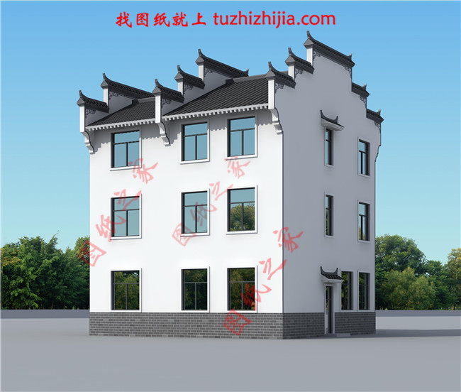 130平米徽式古典风格的三层自建房屋别墅设计图纸，户型合极佳，适合居住