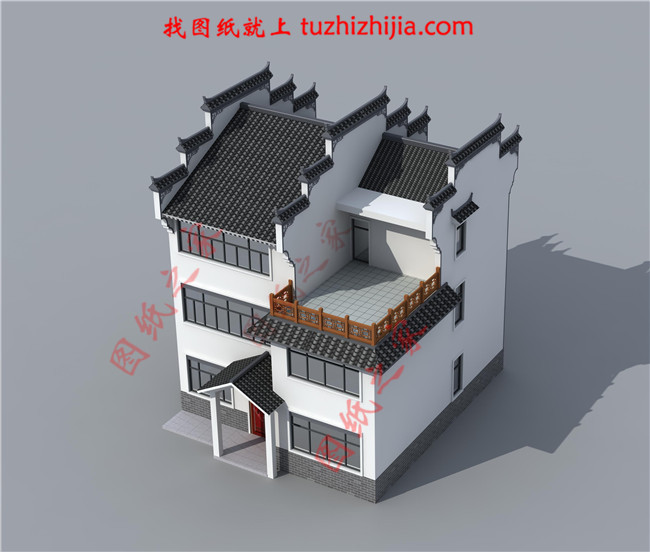 130平米徽式古典风格的三层自建房屋别墅设计图纸，户型合极佳，适合居住