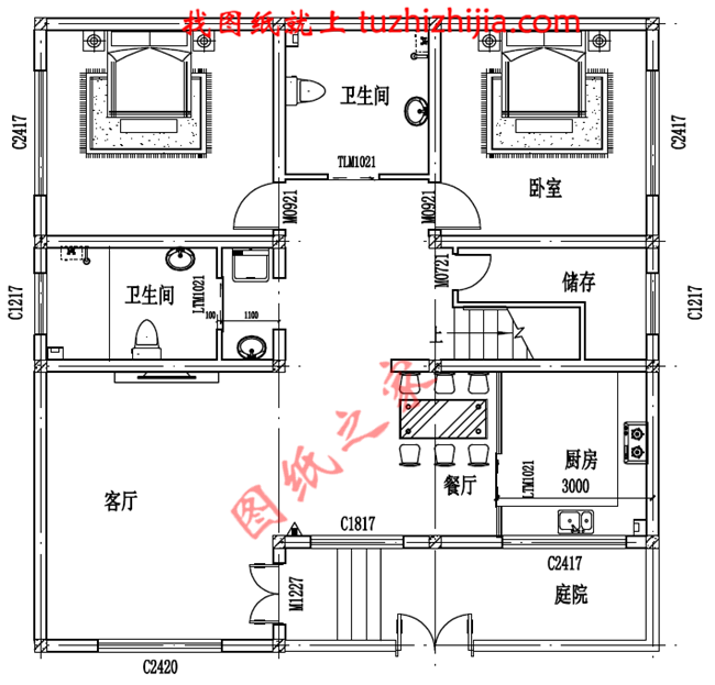 最新140平米三层自建房屋设计图纸，本户型带小院
