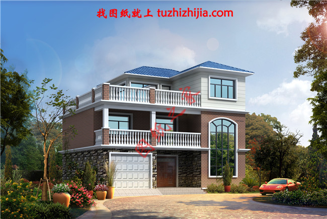带车库现代三层房屋别墅设计图,占地110平米左右,功能齐全