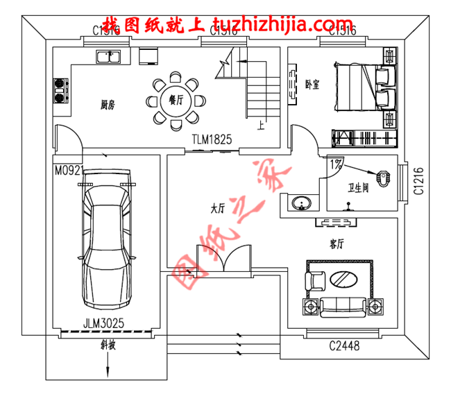 带车库现代三层房屋别墅设计图,占地110平米左右,功能齐全