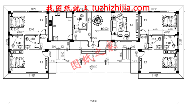 一层三合院自建房屋设计的图纸，建筑面积200平米左右