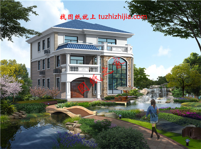全套三层农村房屋设计图纸，客厅中空，大大的窗户，采光极好，外观上十分耐看