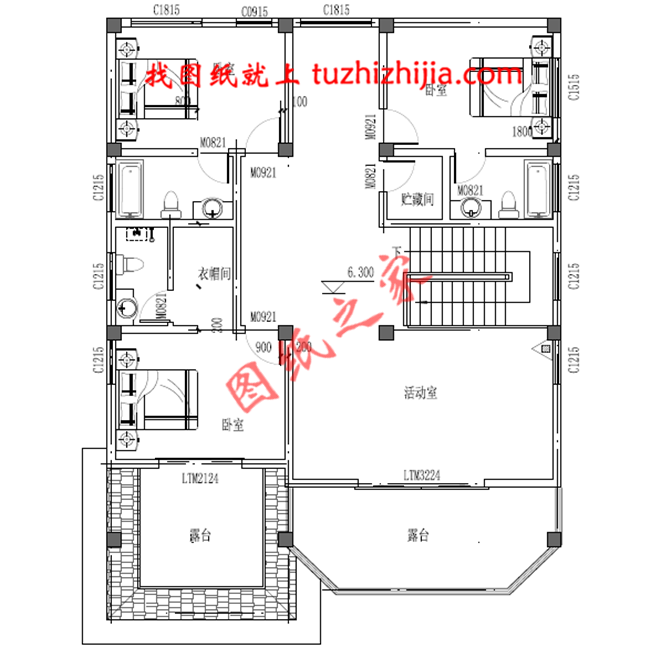 全套三层农村房屋设计图纸，客厅中空，大大的窗户，采光极好，外观上十分耐看
