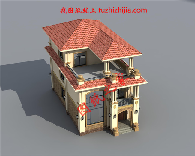 欧式农村三层小别墅设计图，占地120平米，客厅中空，空间利用率高